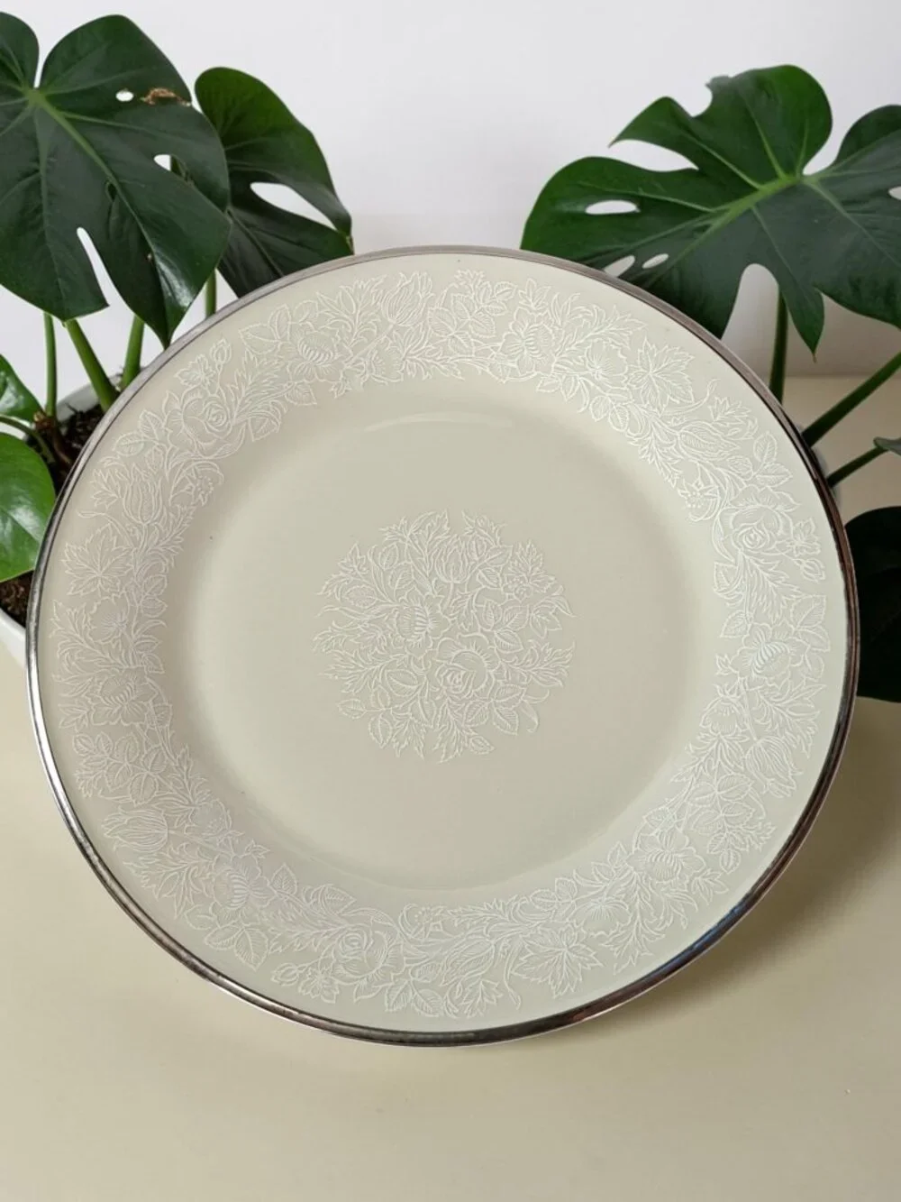 Lenox Moonspun China Platinum Trim 3pc Plate Set Dinner, Salad Bread